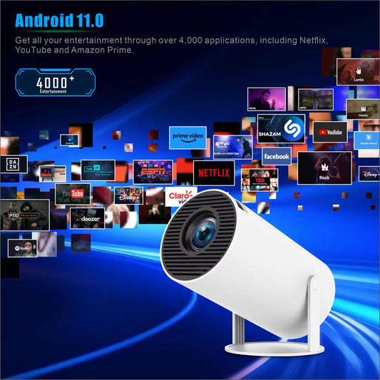 CinemaPro™ HY300: Proyector Portátil Inteligente con Android 11 y Ángulo de 180°
